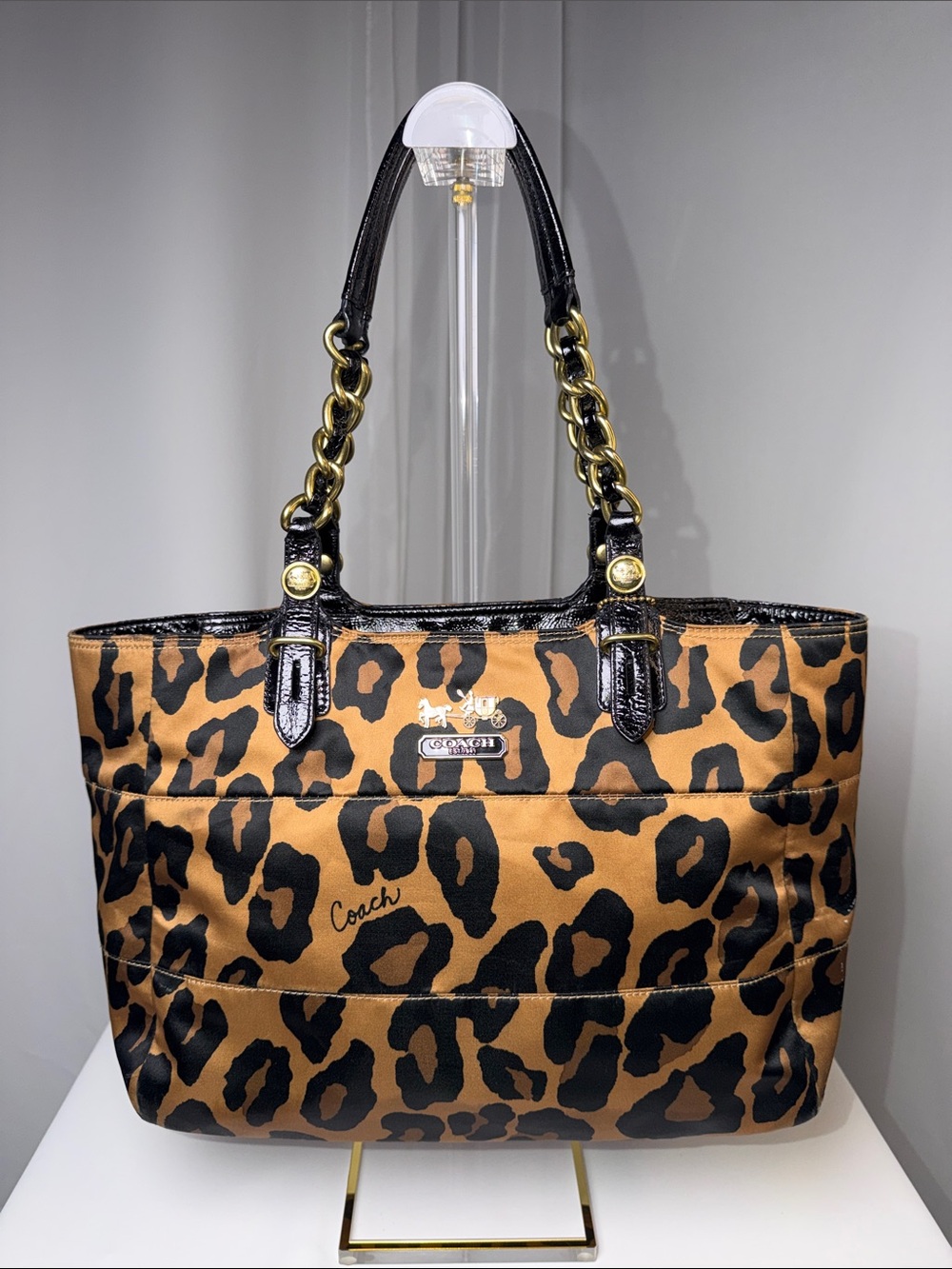 🐆 VINTAGE Coach Madison Ocelot Leopard Chain Tote (Style 15554) 🐆